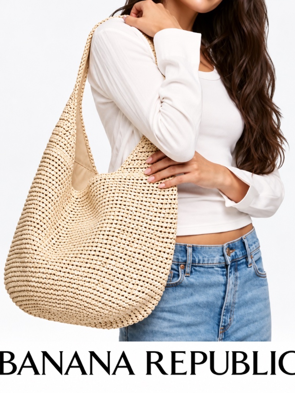 Banana Republic Womens Natural Ivory Raffia Tote Bag